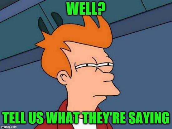 Futurama Fry Meme | WELL? TELL US WHAT THEY'RE SAYING | image tagged in memes,futurama fry | made w/ Imgflip meme maker