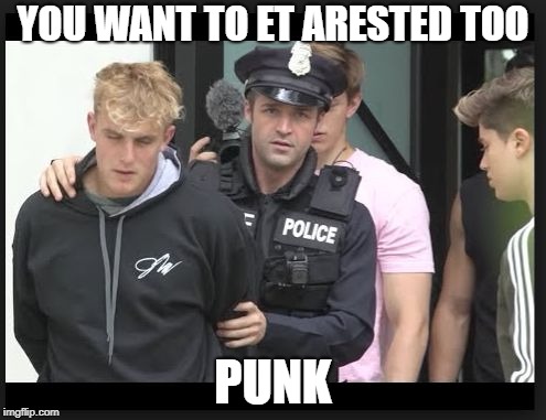 you want to get arested too | YOU WANT TO ET ARESTED TOO; PUNK | image tagged in jake paul | made w/ Imgflip meme maker