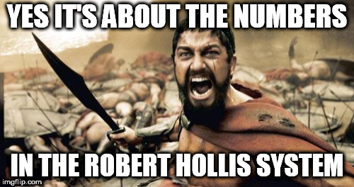 Sparta Leonidas Meme | YES IT'S ABOUT THE NUMBERS; IN THE ROBERT HOLLIS SYSTEM | image tagged in memes,sparta leonidas | made w/ Imgflip meme maker