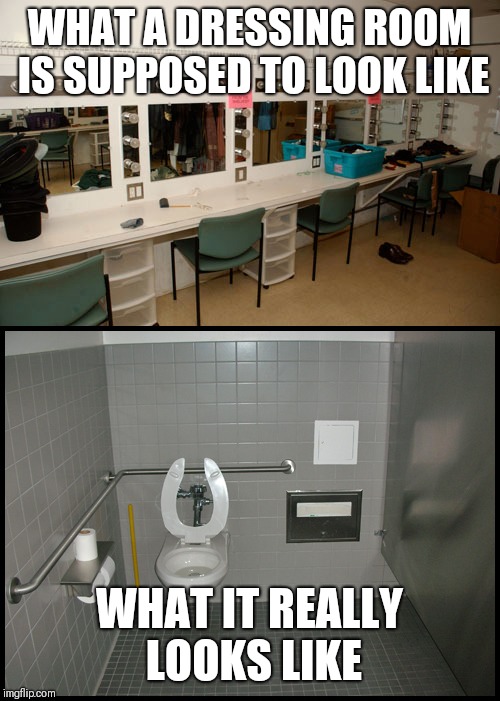 Rock star dressing room | WHAT A DRESSING ROOM IS SUPPOSED TO LOOK LIKE; WHAT IT REALLY LOOKS LIKE | image tagged in musician,musician jokes,rock and roll,rock music,tour,toilet humor | made w/ Imgflip meme maker