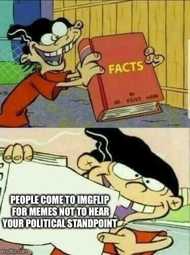 Double d facts book  | PEOPLE COME TO IMGFLIP FOR MEMES NOT TO HEAR YOUR POLITICAL STANDPOINT | image tagged in double d facts book | made w/ Imgflip meme maker