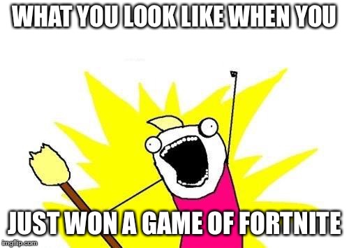 X All The Y Meme | WHAT YOU LOOK LIKE WHEN YOU; JUST WON A GAME OF FORTNITE | image tagged in memes,x all the y | made w/ Imgflip meme maker