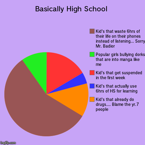 This piece of trash I made :'V)) | Basically High School | Kid's that already do drugs.... Blame the yr.7 people, Kid's that actually use 6hrs of HS for learning, Kid's that g | image tagged in high school,unhelpful high school chart | made w/ Imgflip chart maker