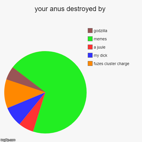 your anus destroyed by | fuzes cluster charge, my dick, a juule, memes, godzilla | image tagged in funny,pie charts | made w/ Imgflip chart maker
