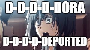 mikasa | D-D-D-D-DORA; D-D-D-D-DEPORTED | image tagged in mikasa | made w/ Imgflip meme maker