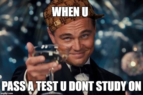 Leonardo Dicaprio Cheers Meme | WHEN U; PASS A TEST U DONT STUDY ON | image tagged in memes,leonardo dicaprio cheers,scumbag | made w/ Imgflip meme maker