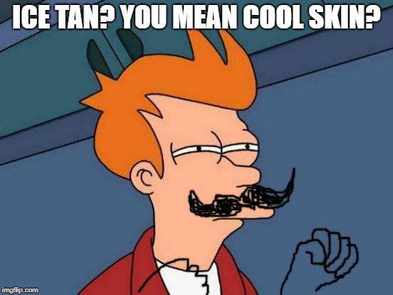 Futurama Fry Meme | ICE TAN? YOU MEAN COOL SKIN? | image tagged in memes,futurama fry | made w/ Imgflip meme maker