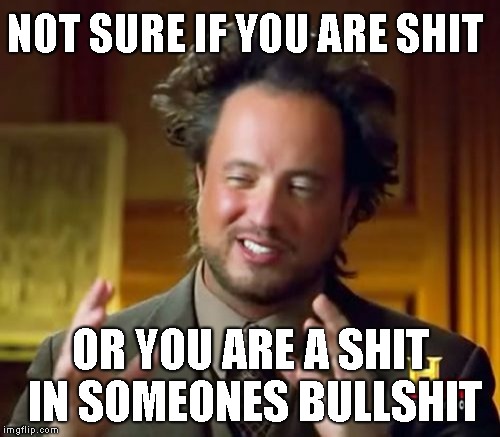 Ancient Aliens Meme | NOT SURE IF YOU ARE SHIT; OR YOU ARE A SHIT IN SOMEONES BULLSHIT | image tagged in memes,ancient aliens | made w/ Imgflip meme maker