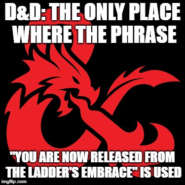 D&D: The only place where...#2 | D&D: THE ONLY PLACE WHERE THE PHRASE; "YOU ARE NOW RELEASED FROM THE LADDER'S EMBRACE" IS USED | image tagged in dd,ladder,embrace,love,wtf | made w/ Imgflip meme maker