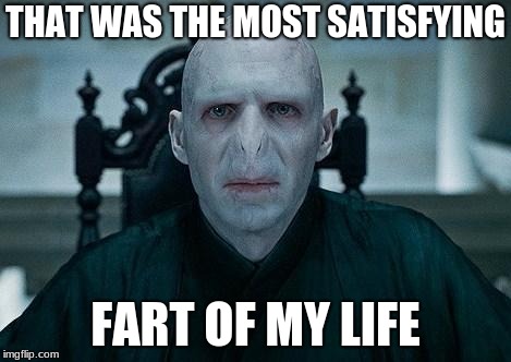 Voldemort can fart!? Now he just needs a nose | THAT WAS THE MOST SATISFYING; FART OF MY LIFE | image tagged in lord voldemort | made w/ Imgflip meme maker