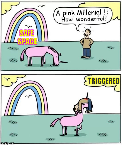 beware - do not tease or touch ! | pink Millenial ! SAFE SPACE; TRIGGERED | image tagged in magical unicorn,memes,liberal millenials,safe space,triggered millenial,beware | made w/ Imgflip meme maker