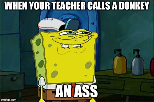 Don't You Squidward | WHEN YOUR TEACHER CALLS A DONKEY; AN ASS | image tagged in memes,dont you squidward | made w/ Imgflip meme maker