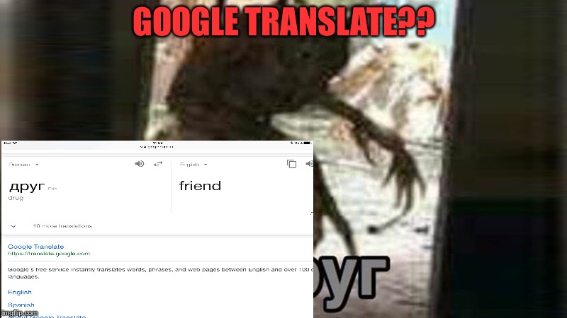 Друг | GOOGLE TRANSLATE?? | image tagged in friend | made w/ Imgflip meme maker