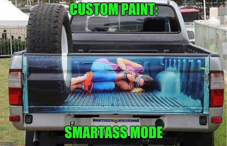 I actually think it's funny and very well done | CUSTOM PAINT:; SMARTASS MODE | image tagged in custom paint,pickup truck,truck bed,pipe_picasso,artist | made w/ Imgflip meme maker