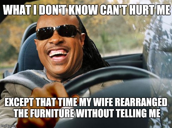 WHAT I DON'T KNOW CAN'T HURT ME EXCEPT THAT TIME MY WIFE REARRANGED THE FURNITURE WITHOUT TELLING ME | made w/ Imgflip meme maker