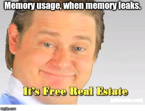 It's Free Real Estate | Memory usage, when memory leaks. | image tagged in it's free real estate | made w/ Imgflip meme maker