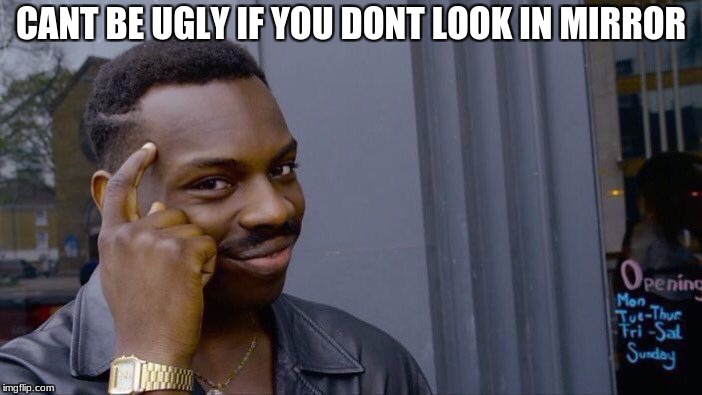Think about it | CANT BE UGLY IF YOU DONT LOOK IN MIRROR | image tagged in memes,roll safe think about it,ugly life | made w/ Imgflip meme maker