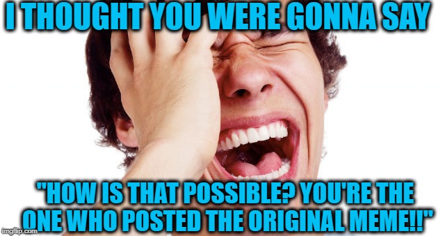 lol | I THOUGHT YOU WERE GONNA SAY "HOW IS THAT POSSIBLE? YOU'RE THE ONE WHO POSTED THE ORIGINAL MEME!!" | image tagged in lol | made w/ Imgflip meme maker