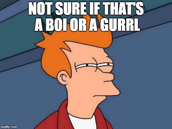 Futurama Fry Meme | NOT SURE IF THAT'S A BOI OR A GURRL | image tagged in memes,futurama fry | made w/ Imgflip meme maker