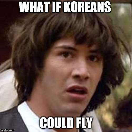 Conspiracy Keanu Meme | WHAT IF KOREANS; COULD FLY | image tagged in memes,conspiracy keanu | made w/ Imgflip meme maker