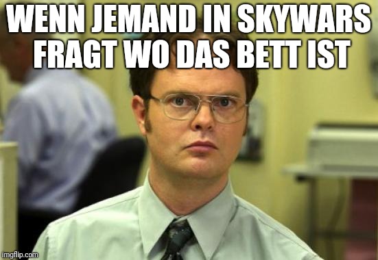 Dwight Schrute Meme | WENN JEMAND IN SKYWARS FRAGT WO DAS BETT IST | image tagged in memes,dwight schrute | made w/ Imgflip meme maker