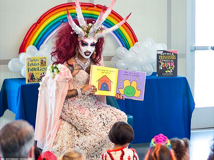 satanic drag queen teaches children/kids Blank Meme Template