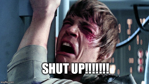 Luke skywalker nooooo | SHUT UP!!!!!!! | image tagged in luke skywalker nooooo | made w/ Imgflip meme maker