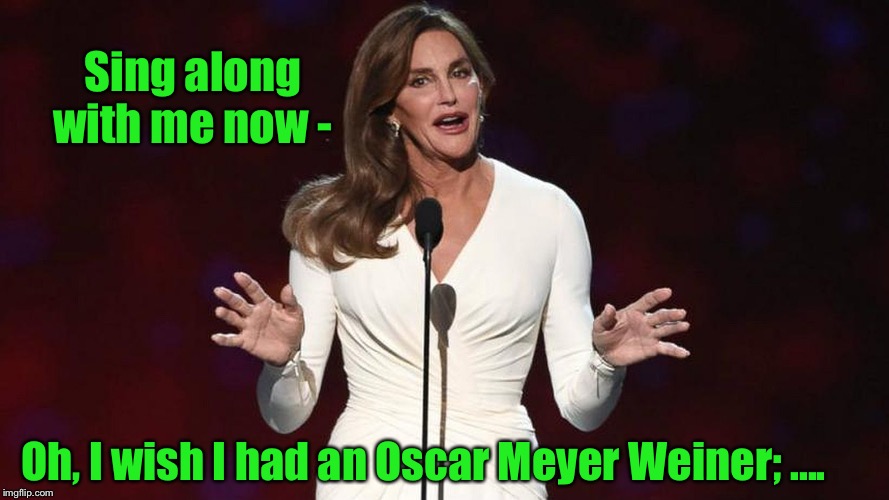 The hotdog song revisited | Sing along with me now -; Oh, I wish I had an Oscar Meyer Weiner; .... | image tagged in bruce jenner,weiner,oscar meyer,commercial song,caitlyn jenner | made w/ Imgflip meme maker