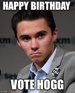 David Hogg Shill | HAPPY BIRTHDAY; VOTE HOGG | image tagged in david hogg shill | made w/ Imgflip meme maker