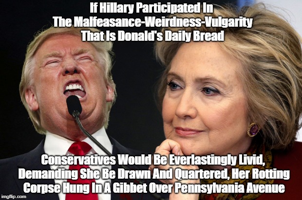 If Hillary Participated In The Malfeasance-Weirdness-Vulgarity That Is Donald's Daily Bread Conservatives Would Be Everlastingly Livid, Dema | made w/ Imgflip meme maker