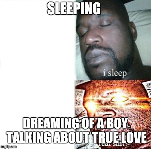 Sleeping Shaq | SLEEPING; DREAMING OF A BOY TALKING ABOUT TRUE LOVE | image tagged in memes,sleeping shaq | made w/ Imgflip meme maker