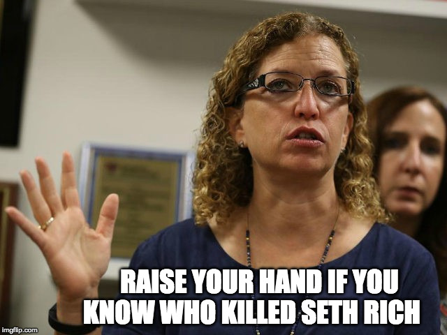 RAISE YOUR HAND IF YOU  KNOW WHO KILLED SETH RICH | image tagged in seth rich,debbie wasserman schultz | made w/ Imgflip meme maker