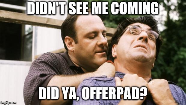 Fed up Tony Soprano | DIDN'T SEE ME COMING; DID YA, OFFERPAD? | image tagged in fed up tony soprano | made w/ Imgflip meme maker