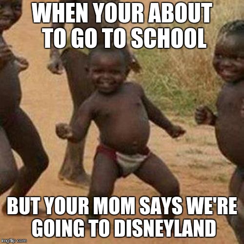 Third World Success Kid | WHEN YOUR ABOUT TO GO TO SCHOOL; BUT YOUR MOM SAYS WE'RE GOING TO DISNEYLAND | image tagged in memes,third world success kid | made w/ Imgflip meme maker