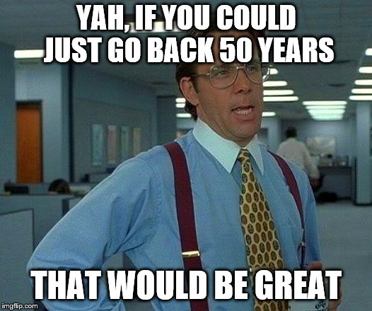 That Would Be Great Meme | YAH, IF YOU COULD JUST GO BACK 50 YEARS THAT WOULD BE GREAT | image tagged in memes,that would be great | made w/ Imgflip meme maker