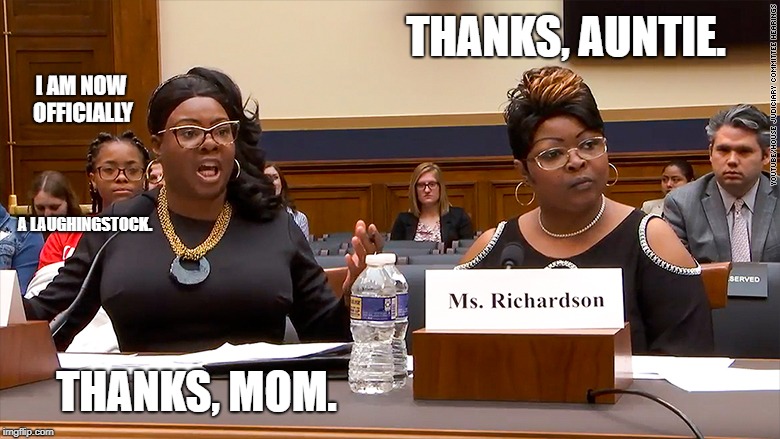 AW, MOM!!! | THANKS, AUNTIE. I AM NOW OFFICIALLY; A LAUGHINGSTOCK. THANKS, MOM. | image tagged in aw,mom,diamond  silk,trump,foxfriends | made w/ Imgflip meme maker