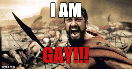 Sparta Leonidas | I AM; GAY!!! | image tagged in memes,sparta leonidas | made w/ Imgflip meme maker
