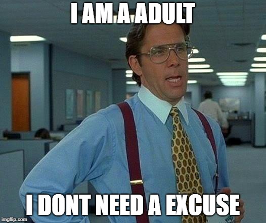 That Would Be Great | I AM A ADULT; I DONT NEED A EXCUSE | image tagged in memes,that would be great,adult,excuses,logic,why | made w/ Imgflip meme maker