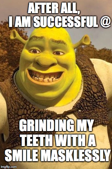 and this is why you would NOT wanna mess with me. | AFTER ALL,    
I AM SUCCESSFUL @; GRINDING MY TEETH WITH A SMILE MASKLESSLY | image tagged in smiling shrek,yah,yahusha,memes,imgflip | made w/ Imgflip meme maker