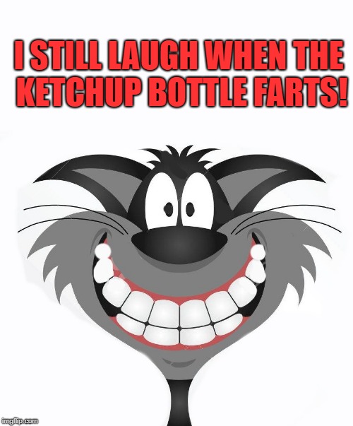 I still laugh when the ketchup bottle farts!  | I STILL LAUGH WHEN THE KETCHUP BOTTLE FARTS! | image tagged in smiley cat,farting | made w/ Imgflip meme maker