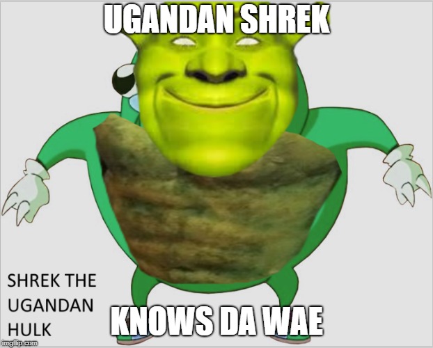 ugandan shrek | UGANDAN SHREK; KNOWS DA WAE | image tagged in shrek,ugandan knuckles | made w/ Imgflip meme maker