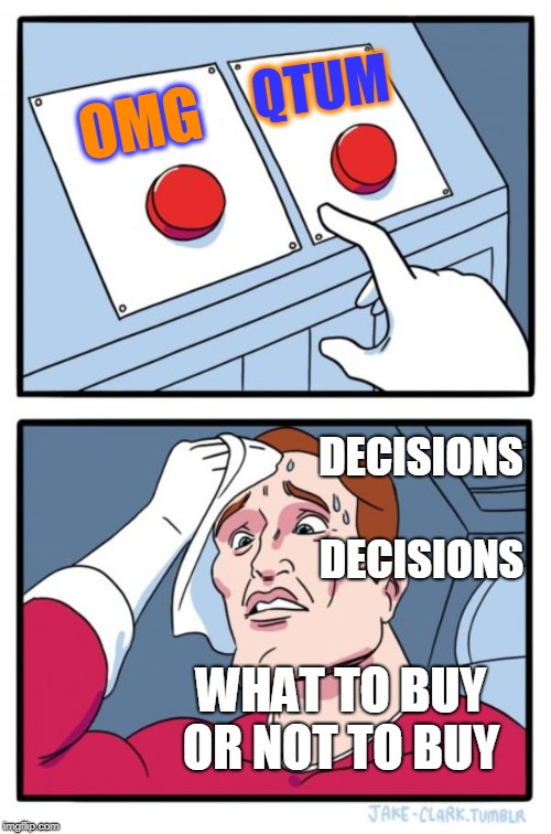 Two Buttons Meme | QTUM; OMG; DECISIONS; DECISIONS; WHAT TO BUY OR NOT TO BUY | image tagged in memes,two buttons | made w/ Imgflip meme maker