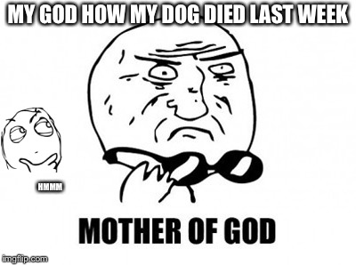 Mother Of God | MY GOD HOW MY DOG DIED LAST WEEK; HMMM | image tagged in memes,mother of god | made w/ Imgflip meme maker