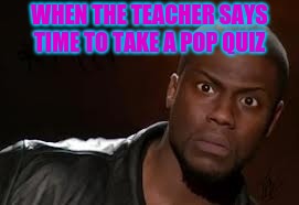 Kevin Hart Meme | WHEN THE TEACHER SAYS TIME TO TAKE A POP QUIZ | image tagged in memes,kevin hart the hell | made w/ Imgflip meme maker
