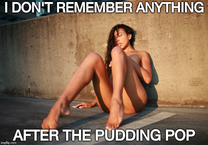 I DON'T REMEMBER ANYTHING AFTER THE PUDDING POP | image tagged in drunk and naked | made w/ Imgflip meme maker