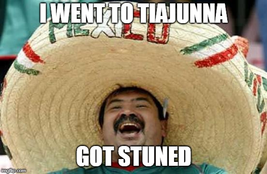 Happy Mexican | I WENT TO TIAJUNNA; GOT STUNED | image tagged in happy mexican | made w/ Imgflip meme maker