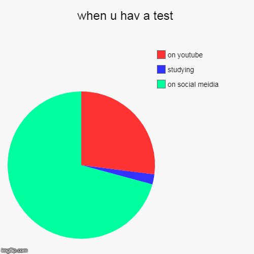 when u hav a test | on social meidia, studying, on youtube | image tagged in funny,pie charts | made w/ Imgflip chart maker