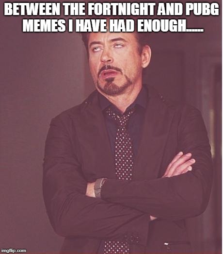 Face You Make Robert Downey Jr Meme | BETWEEN THE FORTNIGHT AND PUBG MEMES I HAVE HAD ENOUGH...... | image tagged in memes,face you make robert downey jr | made w/ Imgflip meme maker