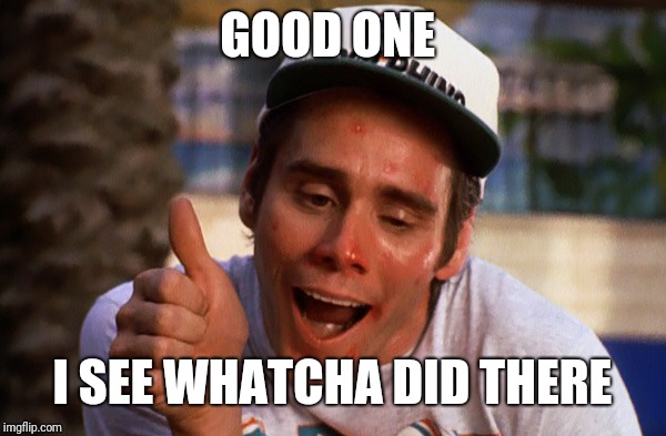 Ace Ventura - Thumbs Up | GOOD ONE I SEE WHATCHA DID THERE | image tagged in ace ventura - thumbs up | made w/ Imgflip meme maker