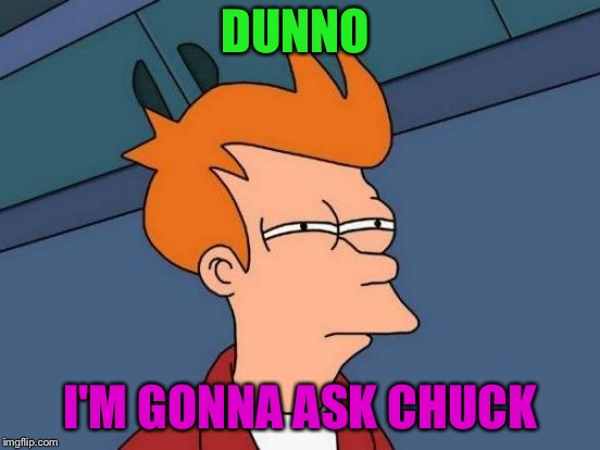 Futurama Fry Meme | DUNNO I'M GONNA ASK CHUCK | image tagged in memes,futurama fry | made w/ Imgflip meme maker
